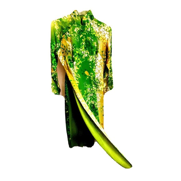 Asian Chinese Sequined Sheer Floral Long Maxi Cocktail Dress Size S - Picture 1 of 16